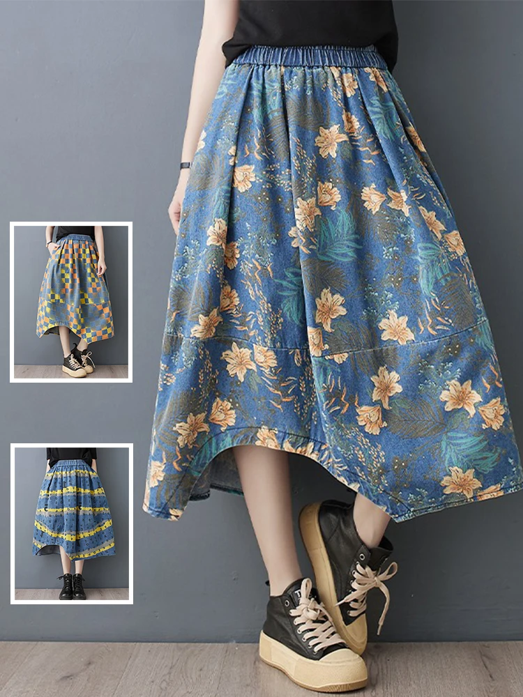 Spring Vintage Waed Denim Skirt Mid-Length A-Line High Waist Printed Loose Faionable Slimming Asymmetrical Trendy
Spring Vintage Waed Denim Skirt Mid-Length A-Line High Waist Printed Loose Faionable Slimming Asymmetrical Trendy
