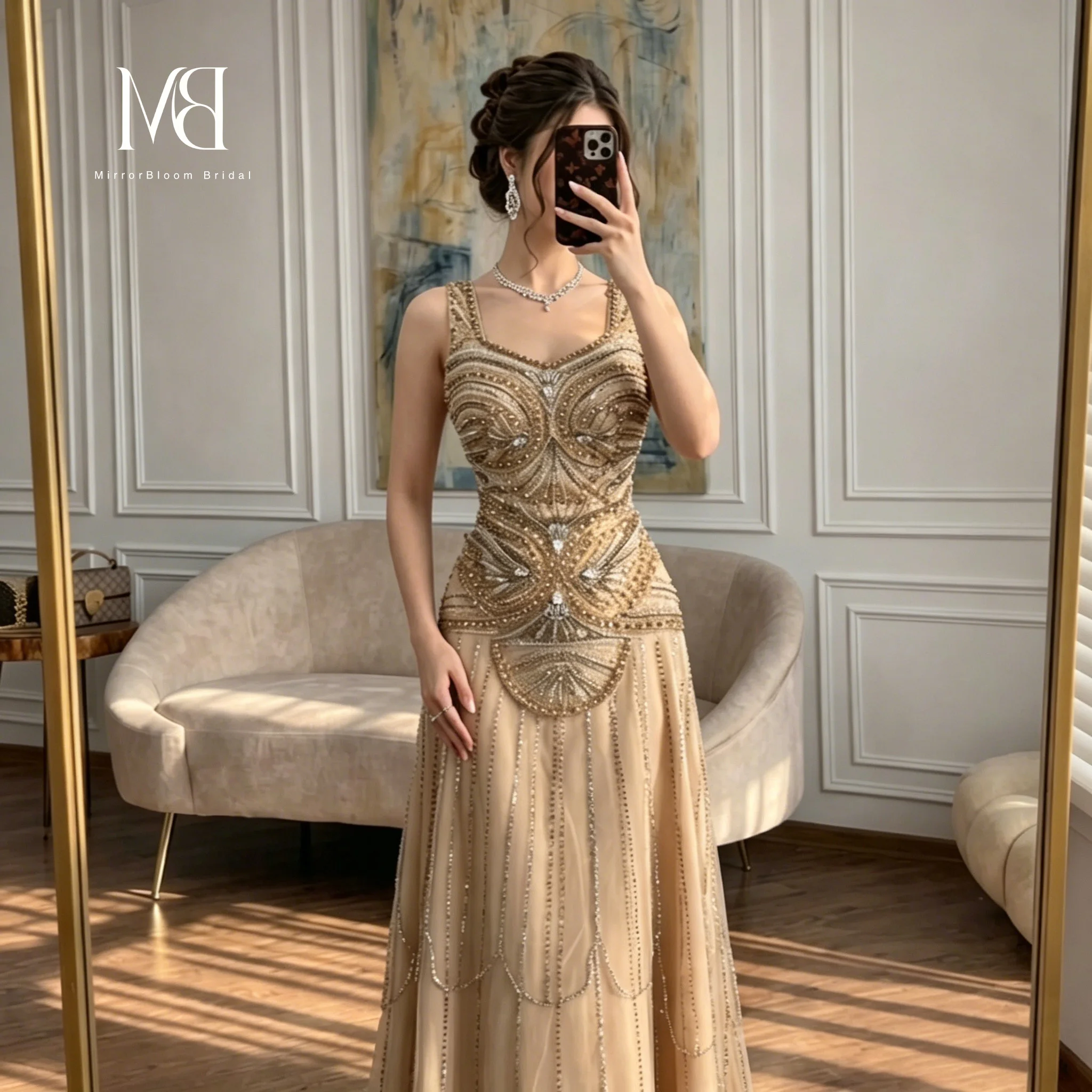 Luxury Gold V-Neck Sleeveless A-line Evening Dress Women Beaded Floor-Length Formal Prom Wedding Guest Gown Evening Dress
Luxury Gold V-Neck Sleeveless A-line Evening Dress Women Beaded Floor-Length Formal Prom Wedding Guest Gown Evening Dress