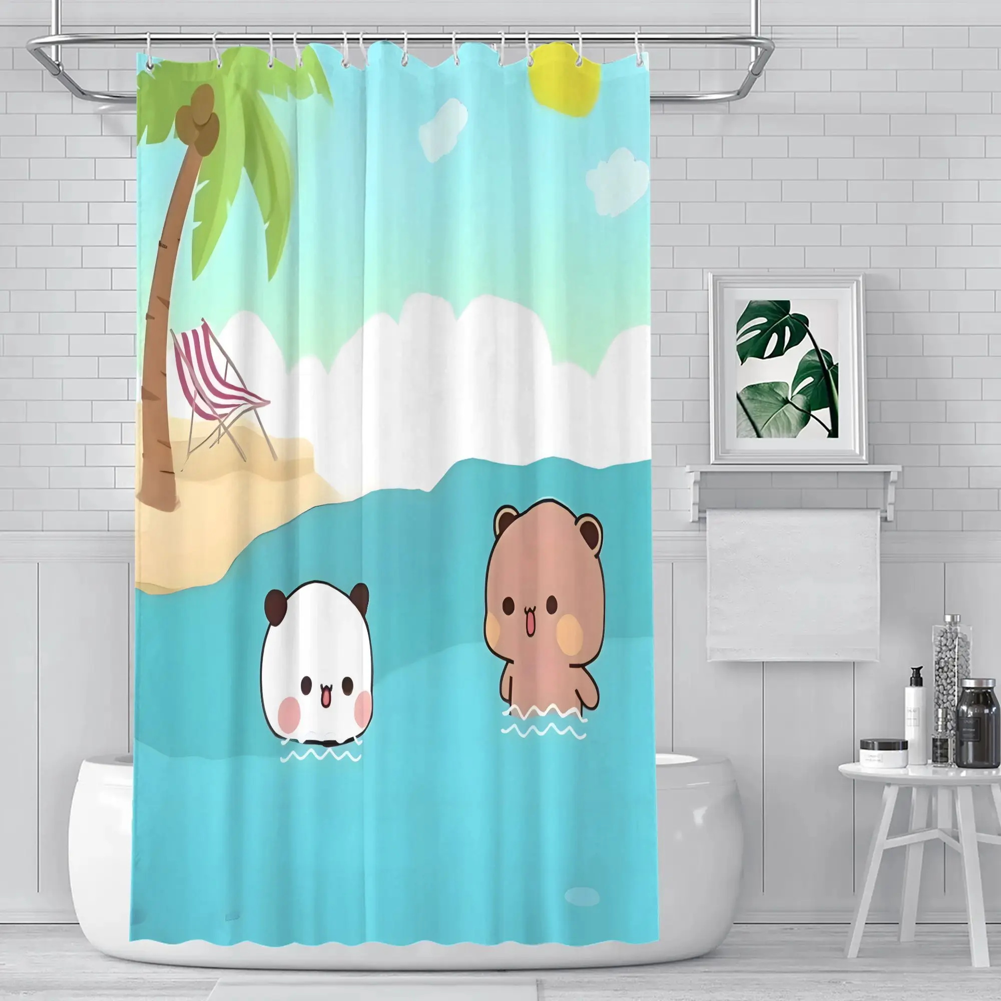 Cute Cartoon Bear and Panda Shower Curtain, Summer Beach Ocean Theme Bathroom Decor, Waterproof Fabric Bath Curtain for Kids
Cute Cartoon Bear and Panda Shower Curtain, Summer Beach Ocean Theme Bathroom Decor, Waterproof Fabric Bath Curtain for Kids