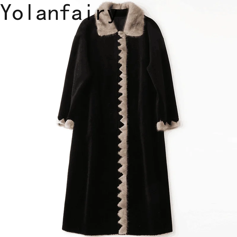 YOLANFAIRY Elegant Sheep Shearing Jacket Women Winter 100% Wool Coats for Woman Mink Fur Collar Long Black Fur Coats Casacos
YOLANFAIRY Elegant Sheep Shearing Jacket Women Winter 100% Wool Coats for Woman Mink Fur Collar Long Black Fur Coats Casacos