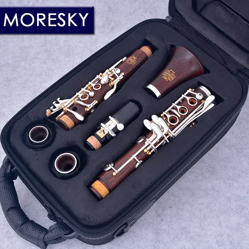 MORESKY Профессиональный кларнет Cocobolo C Tune 17-клавишный посеребренный кларнет In Do MC69
MORESKY Профессиональный кларнет Cocobolo C Tune 17-клавишный посеребренный кларнет In Do MC69