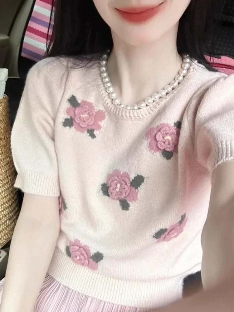 Y2k Pink Rose 3d Flower O-neck Knitted Pullover Fashion Sweet Puff Sleeve Top For Women 2025 All-match Tee Shirt Sweater
Y2k Pink Rose 3d Flower O-neck Knitted Pullover Fashion Sweet Puff Sleeve Top For Women 2025 All-match Tee Shirt Sweater