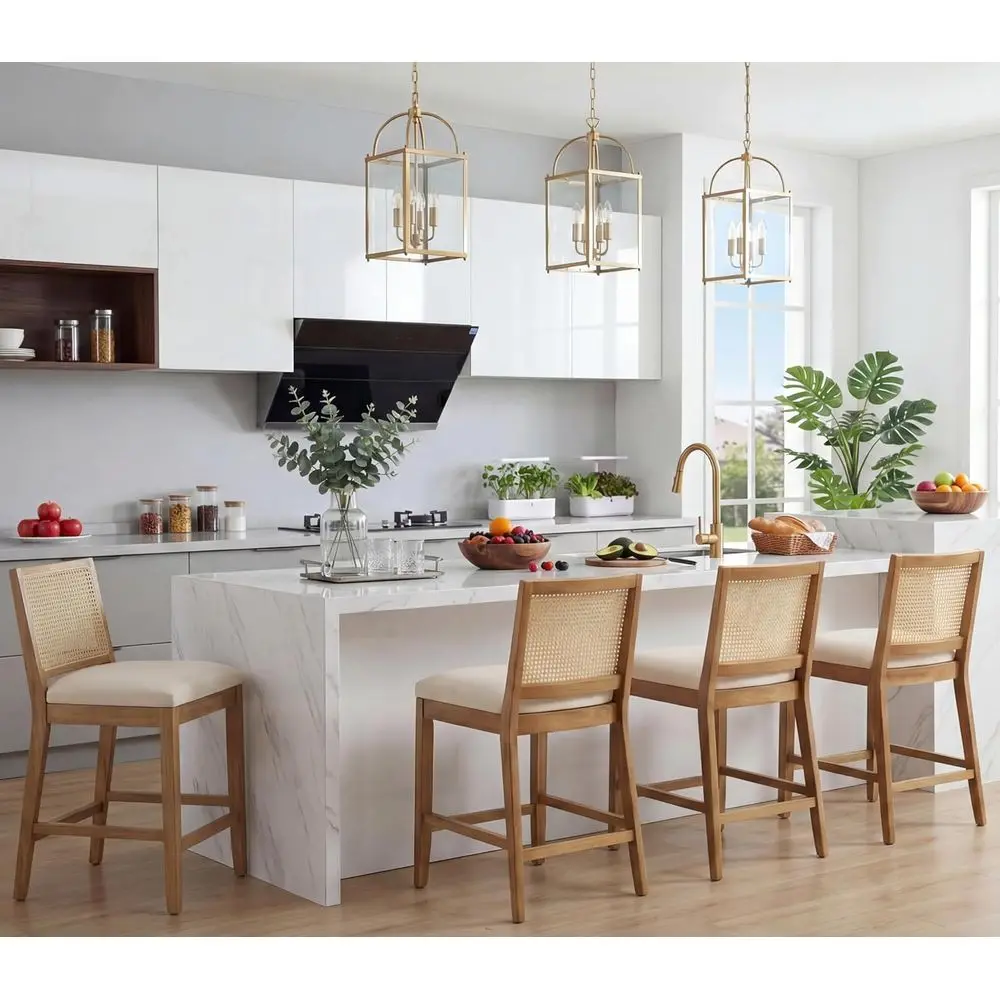 Set of 4, 26 High Wooden Bar Stools with Back, Upholstered in Cream Linen Fabric for Kitchen Island
Set of 4, 26 High Wooden Bar Stools with Back, Upholstered in Cream Linen Fabric for Kitchen Island