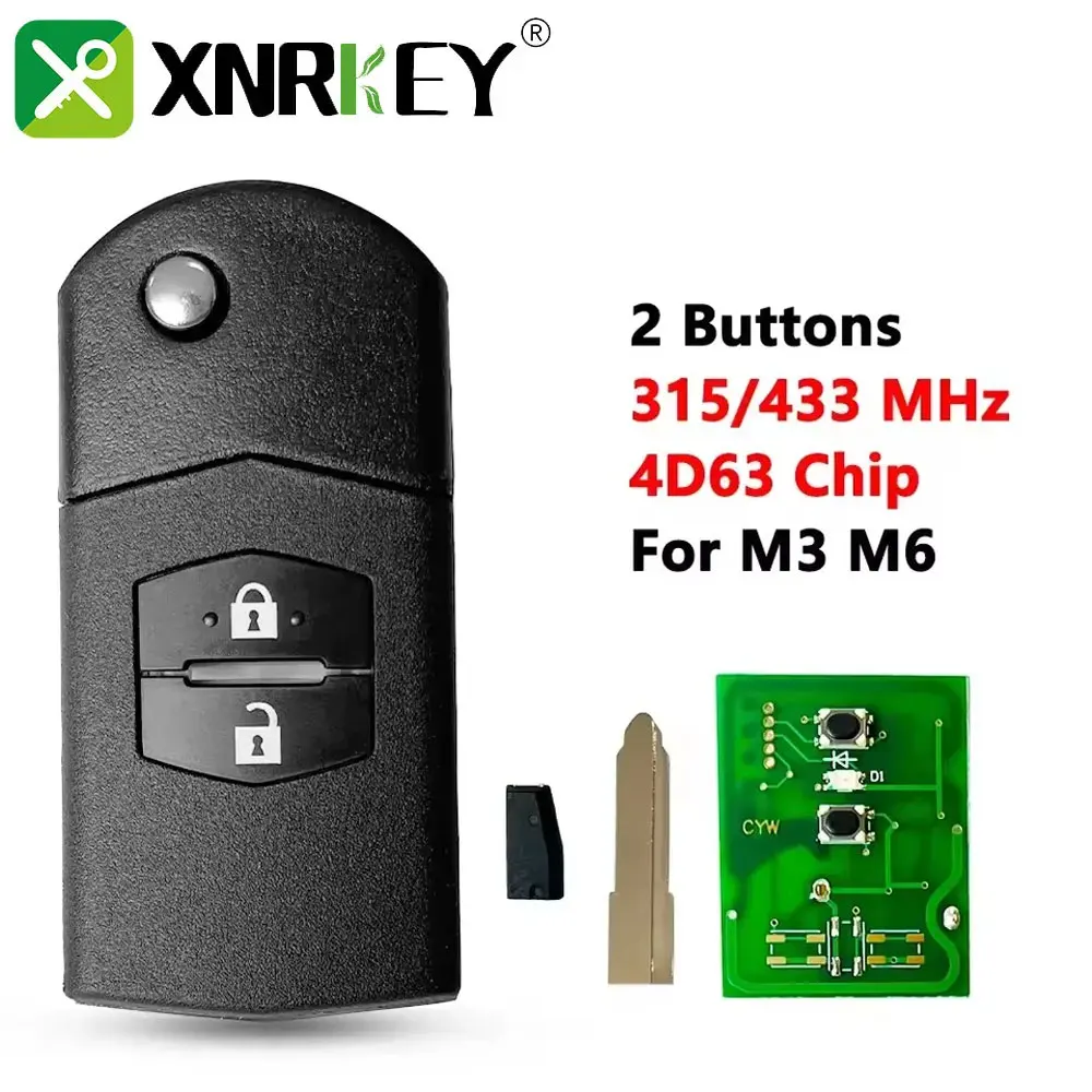 XNRKEY 2 Buttons Flip Folding Smart Remote Car Key Fob 4D63 Chip 315Mhz/433Mhz For Mazda 3 6 M3 M6 Car Key with Uncut Blade
XNRKEY 2 Buttons Flip Folding Smart Remote Car Key Fob 4D63 Chip 315Mhz/433Mhz For Mazda 3 6 M3 M6 Car Key with Uncut Blade