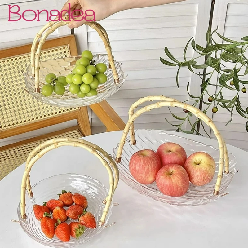 Creative Chinese Style Bamboo Glass Tarys Fruit Baskets Portable Fruit Plate Home Dessert Snack Tray Home Kitchen Accessories
Creative Chinese Style Bamboo Glass Tarys Fruit Baskets Portable Fruit Plate Home Dessert Snack Tray Home Kitchen Accessories