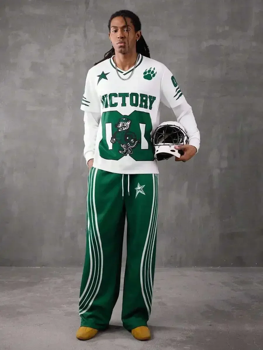 Men Street Style Knit Sweatshirt And Wide Leg Sweatpants Set With Cartoon Print And Number Design
Men Street Style Knit Sweatshirt And Wide Leg Sweatpants Set With Cartoon Print And Number Design
