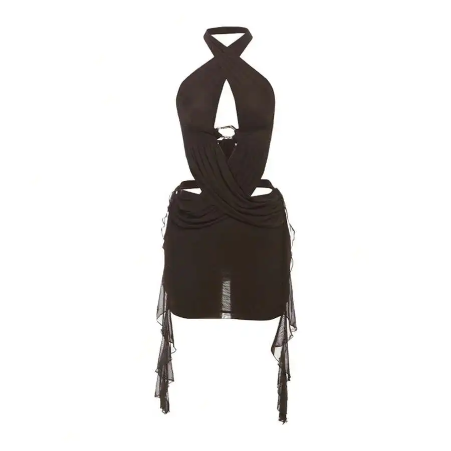 Women Mini Dress Halter Neck Sleeveless Deep V Cutout Ruched Draped Bodycon For Party Street Style
Women Mini Dress Halter Neck Sleeveless Deep V Cutout Ruched Draped Bodycon For Party Street Style