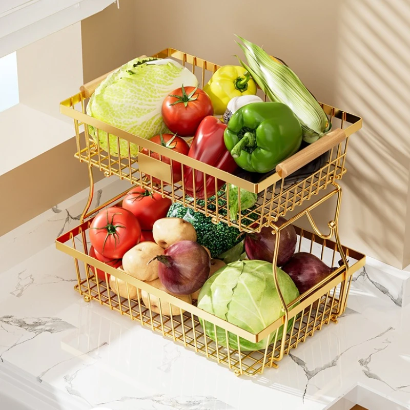 Firm Kitchen Fruit Shelf Living Room Double-layer Removable Storage Rack Tray Wooden Handle Portable Vegetable and Fruit Basket
Firm Kitchen Fruit Shelf Living Room Double-layer Removable Storage Rack Tray Wooden Handle Portable Vegetable and Fruit Basket