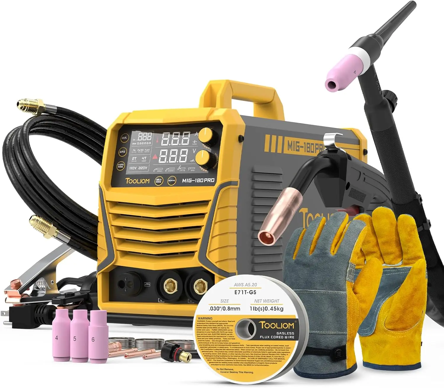 4 in 1 MIG Welder 180A Gas MIG Flux MIG Stick Lift TIG Multiprocess Welding Machine 110V 220V Welder Kit with Lift TIG Torch
4 in 1 MIG Welder 180A Gas MIG Flux MIG Stick Lift TIG Multiprocess Welding Machine 110V 220V Welder Kit with Lift TIG Torch