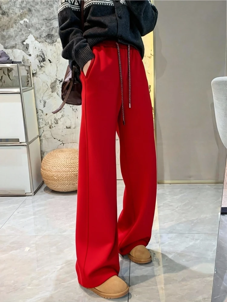 High Waist Dstring Fce Lined Wide Leg Pants Red Curved Blade Casual Trousers for Women Spring 2026 Slimming Effect
High Waist Dstring Fce Lined Wide Leg Pants Red Curved Blade Casual Trousers for Women Spring 2026 Slimming Effect