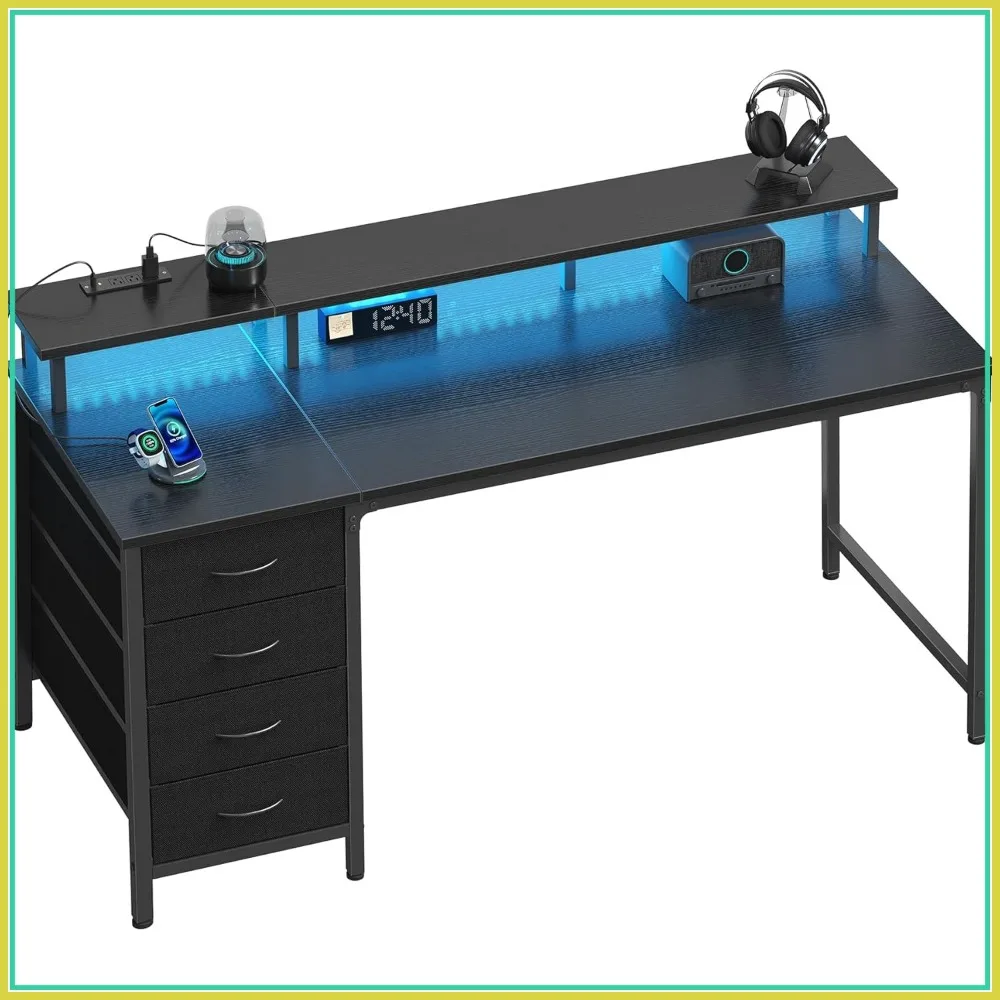 Computer Desk with 4 Drawers, Power Outlets & LED Lights, Monitor Shelf, Writing Desk for Home Office, 39 Inch Black
Computer Desk with 4 Drawers, Power Outlets & LED Lights, Monitor Shelf, Writing Desk for Home Office, 39 Inch Black