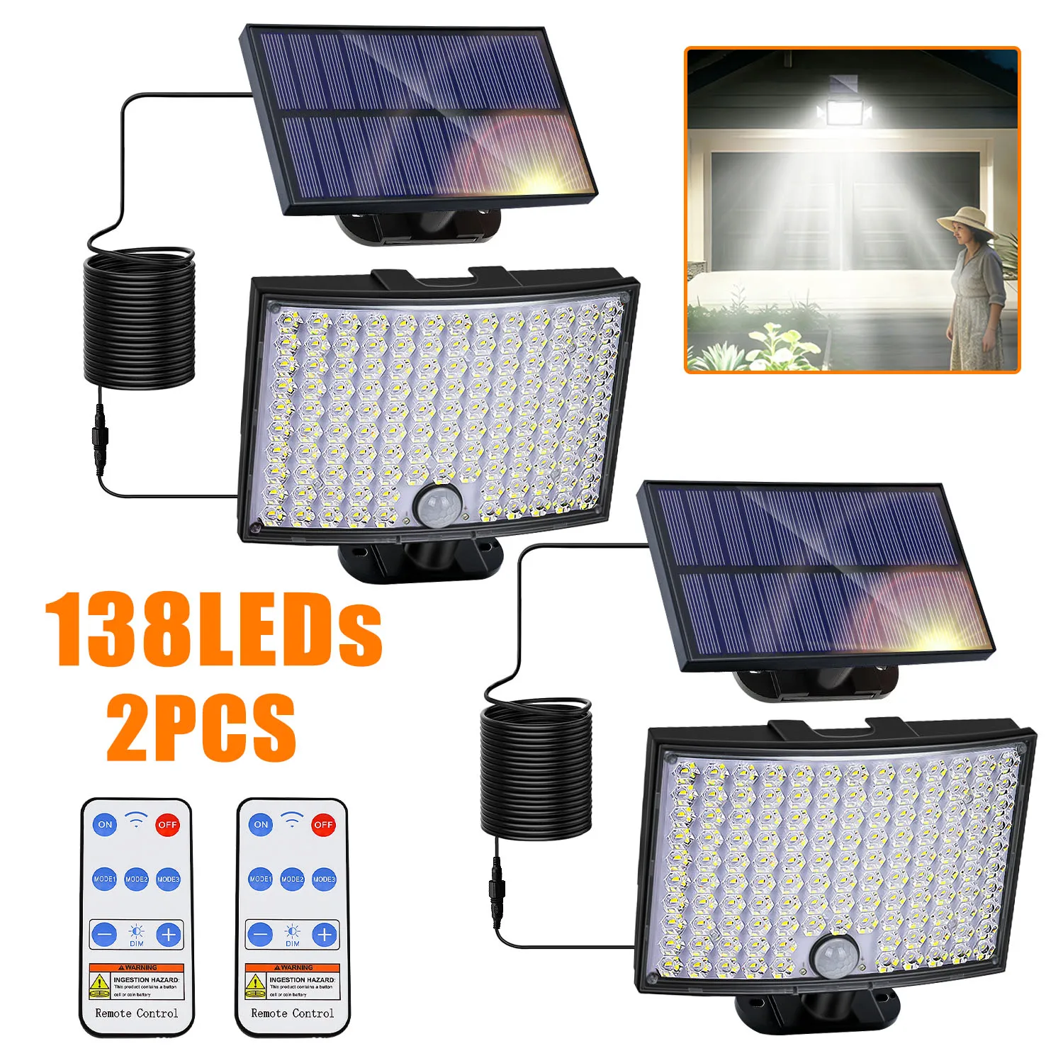 2pcs 138LEDs Solar Motion Sensor Outdoor Lights, 3 Lighting Modes, IP65 Waterproof Super-Bright Solar Security Lamp for Garden
2pcs 138LEDs Solar Motion Sensor Outdoor Lights, 3 Lighting Modes, IP65 Waterproof Super-Bright Solar Security Lamp for Garden