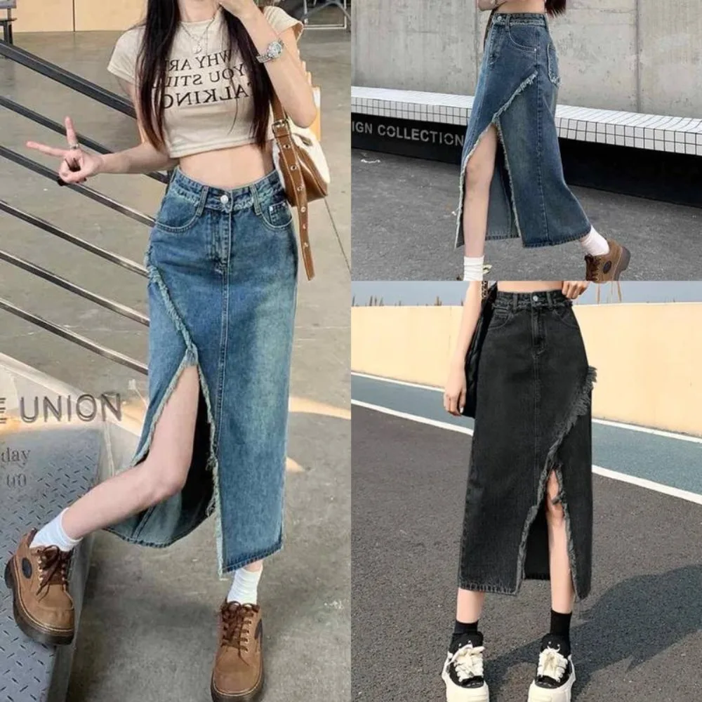Casual High Waisted Split Denim Skirt Spring Summer Irregular Mid Length Skirts Vintage Blue Thin Denim Wrap Skirts Women Girl
Casual High Waisted Split Denim Skirt Spring Summer Irregular Mid Length Skirts Vintage Blue Thin Denim Wrap Skirts Women Girl