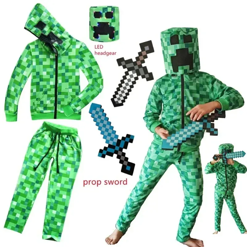 New Sportswear Kids Children Halloween Green Cosplay Costume Funny clothing Birthday Party boys C-Creeper games Set Headgear
New Sportswear Kids Children Halloween Green Cosplay Costume Funny clothing Birthday Party boys C-Creeper games Set Headgear