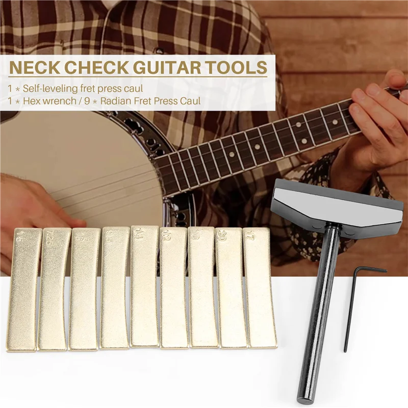 Dropship-Luthier Tools Set Guitar Bass Fret Press Caul Fingerboard Pressing Tool + 9Pcs Brass Radian Fret Inserts With Hex Wrenc
Dropship-Luthier Tools Set Guitar Bass Fret Press Caul Fingerboard Pressing Tool + 9Pcs Brass Radian Fret Inserts With Hex Wrenc