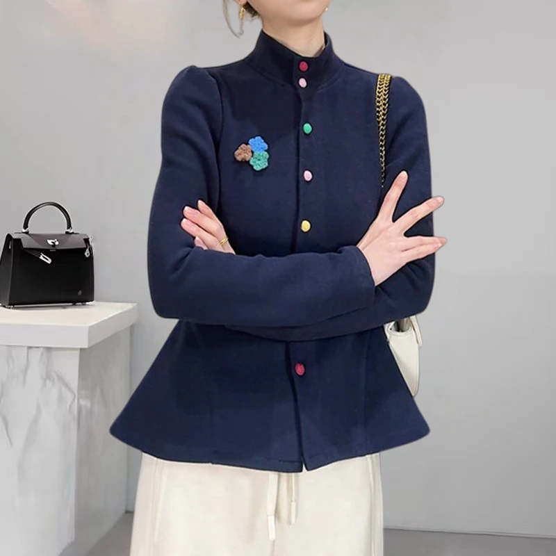 Ele Embroidered Stand Collar Long Sve irt Women's Autumn Winter plus Size Color Button Slimming Versatile Top Trendy
Ele Embroidered Stand Collar Long Sve irt Women's Autumn Winter plus Size Color Button Slimming Versatile Top Trendy