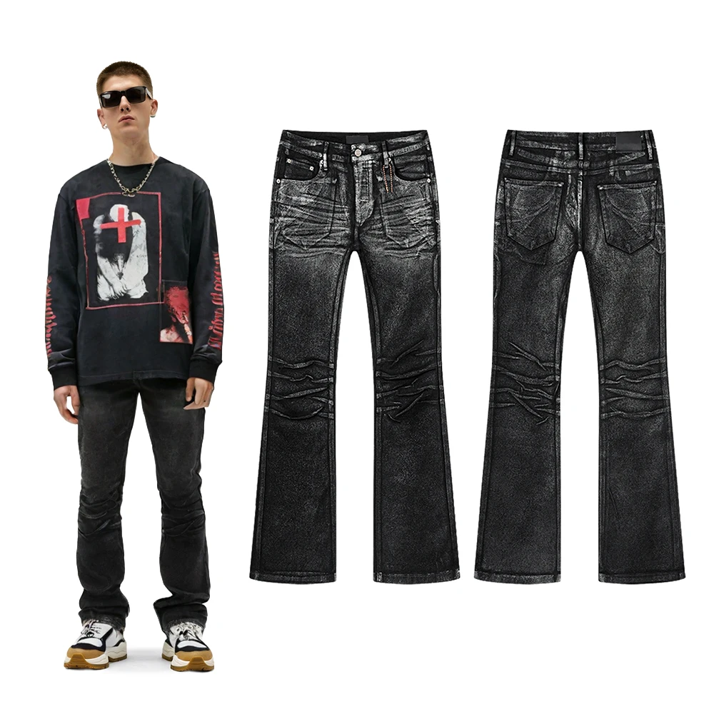New Streetwear Y2k Flared Jeans with Distressed Printed Hiphop Street Style Heavy Cotton Vintage Rock Revival Causal Flare Pants
New Streetwear Y2k Flared Jeans with Distressed Printed Hiphop Street Style Heavy Cotton Vintage Rock Revival Causal Flare Pants
