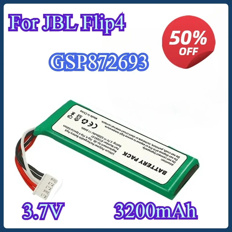 Top 3.7V Battery For JBL Flip 4 3200mAh Rechargeable Batteries GSP872693 01 For JBL Speaker Special Edition Lithium Battery Pack
Top 3.7V Battery For JBL Flip 4 3200mAh Rechargeable Batteries GSP872693 01 For JBL Speaker Special Edition Lithium Battery Pack