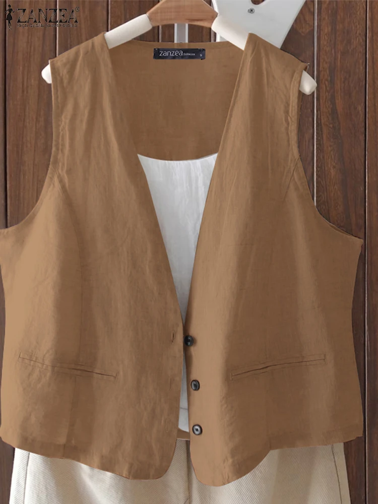 ZANZEA Holiday Cotton Sleeveless Tank Women Solid Color Vest Korean V-neck Buttons Tops Tunics 2025 Summer Pocket Short Tanks
ZANZEA Holiday Cotton Sleeveless Tank Women Solid Color Vest Korean V-neck Buttons Tops Tunics 2025 Summer Pocket Short Tanks