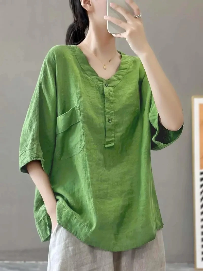 Vintage Women Cotton Blouse Summer V Neck Long Sleeve Tops Retro Solid Loose Shirt Female Work Tunic Blusas Mujer A872
Vintage Women Cotton Blouse Summer V Neck Long Sleeve Tops Retro Solid Loose Shirt Female Work Tunic Blusas Mujer A872