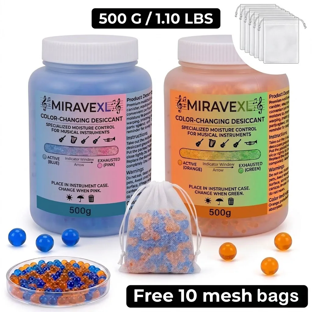 MIRAVEXL Color Change Silica Gel Desiccant 500g, Reusable Moisture Absorber for Guitar Violin Harmonica Instrument Storage
MIRAVEXL Color Change Silica Gel Desiccant 500g, Reusable Moisture Absorber for Guitar Violin Harmonica Instrument Storage