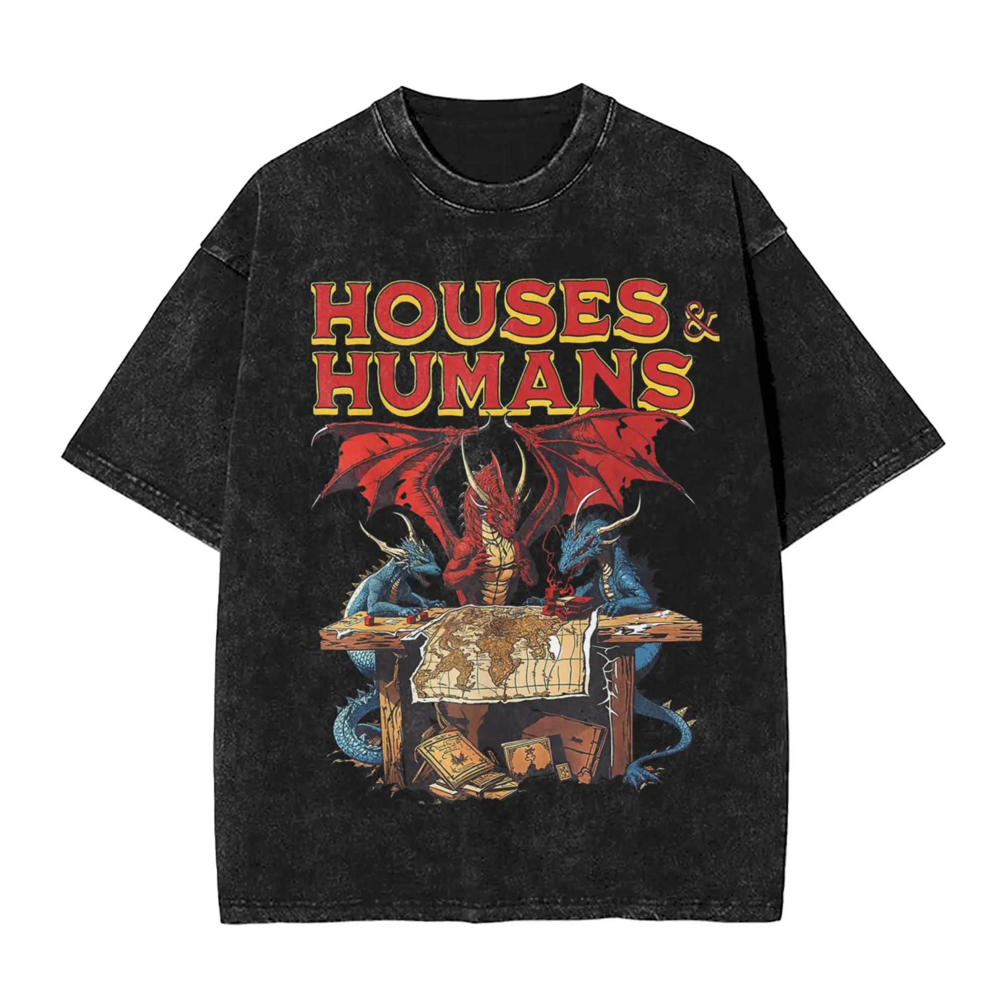 Washed T Shirt Houses and Humans Retro 90s Hip Hop T-Shirt Oversize Dungeon Dragon DnD Streetwear Printed Tops Tees for Men
Washed T Shirt Houses and Humans Retro 90s Hip Hop T-Shirt Oversize Dungeon Dragon DnD Streetwear Printed Tops Tees for Men