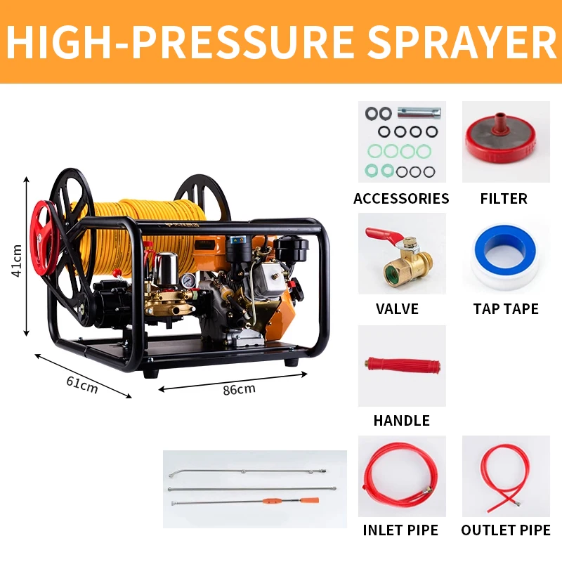 Orchard sprayer, high-pressure agricultural sprayer, pesticide sprayer with automatic reel and hose
Orchard sprayer, high-pressure agricultural sprayer, pesticide sprayer with automatic reel and hose