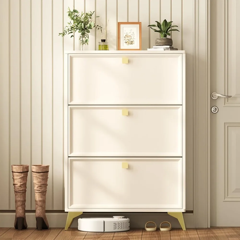 Shoe Storage Cabinet with 3 Flip Drawers | 3-Tier Removable Shelves & Gold Handles | Freestanding Shoe Organizer
Shoe Storage Cabinet with 3 Flip Drawers | 3-Tier Removable Shelves & Gold Handles | Freestanding Shoe Organizer