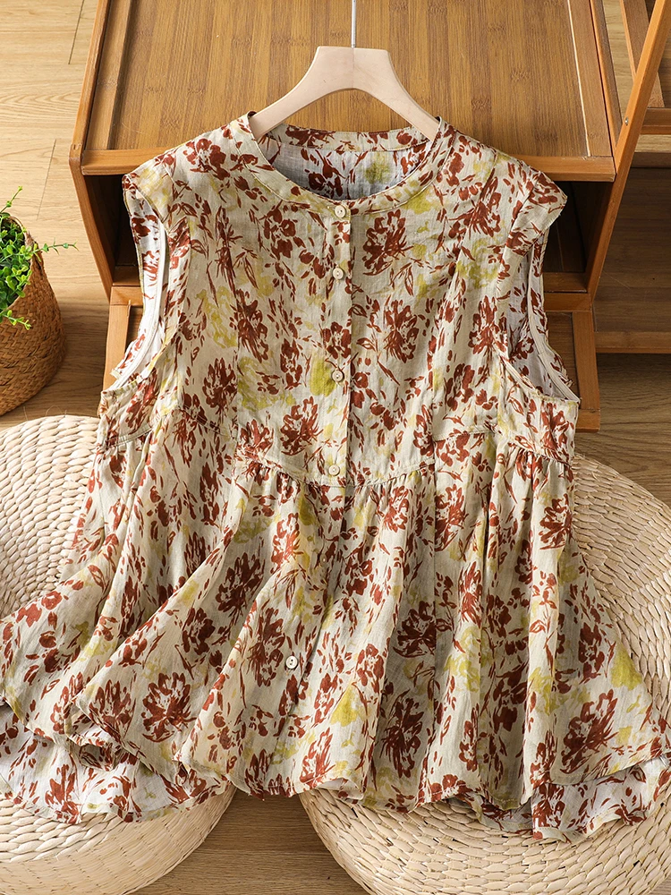 Elegant Floral Print Sleeveless Doll Shirt for Women Summer High-End Loose Fit Breathable Casual Top Large Size Fashionable
Elegant Floral Print Sleeveless Doll Shirt for Women Summer High-End Loose Fit Breathable Casual Top Large Size Fashionable