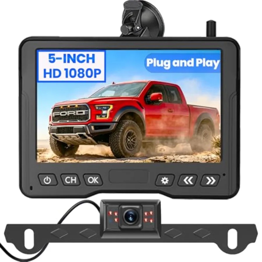 Car backup camera system: waterproof 1080P HD dual-channel monitor with IR night vision, parking lines, wireless signal, plug-a
Car backup camera system: waterproof 1080P HD dual-channel monitor with IR night vision, parking lines, wireless signal, plug-a