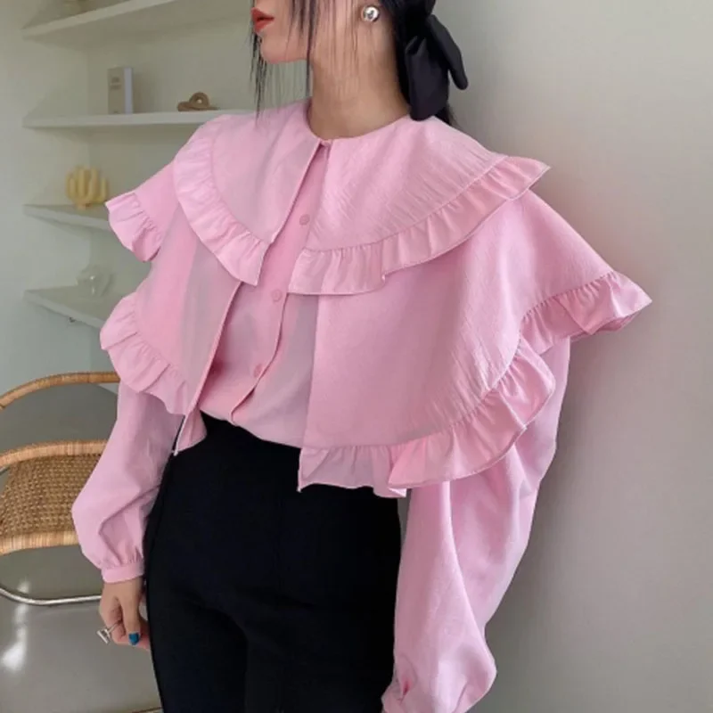 Lucyever Pink Sweet Ruffles Collar Women Shirt Fashion Trendy Streetwear Y2K Shirts Female Elegant Chic Single-Breasted Blouse
Lucyever Pink Sweet Ruffles Collar Women Shirt Fashion Trendy Streetwear Y2K Shirts Female Elegant Chic Single-Breasted Blouse
