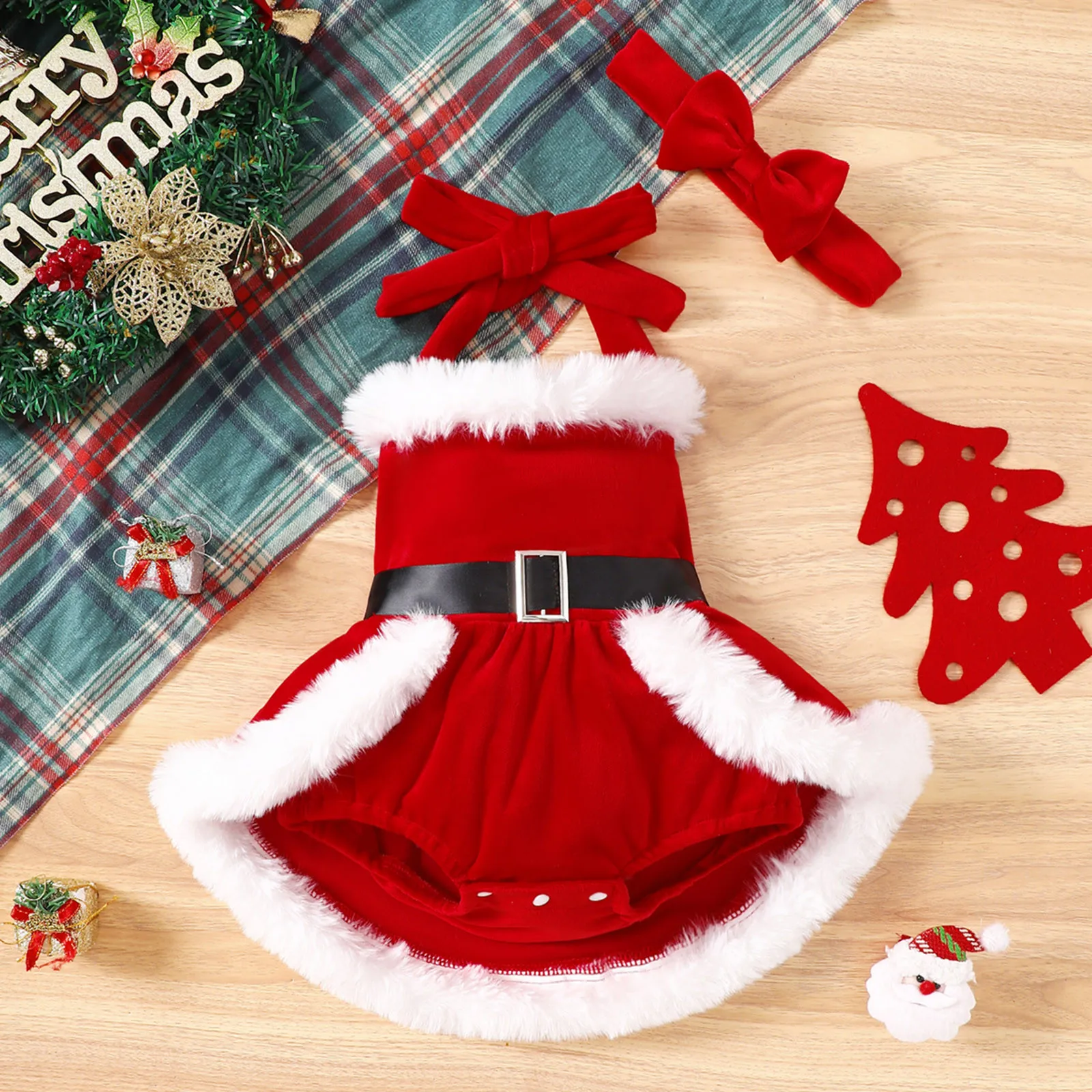 Infant Baby Christmas Bodysuit Dresses For Girls Halter Red Velvet Rompers Plush Jumpsuit My First New Year Baby Dress Costumes
Infant Baby Christmas Bodysuit Dresses For Girls Halter Red Velvet Rompers Plush Jumpsuit My First New Year Baby Dress Costumes