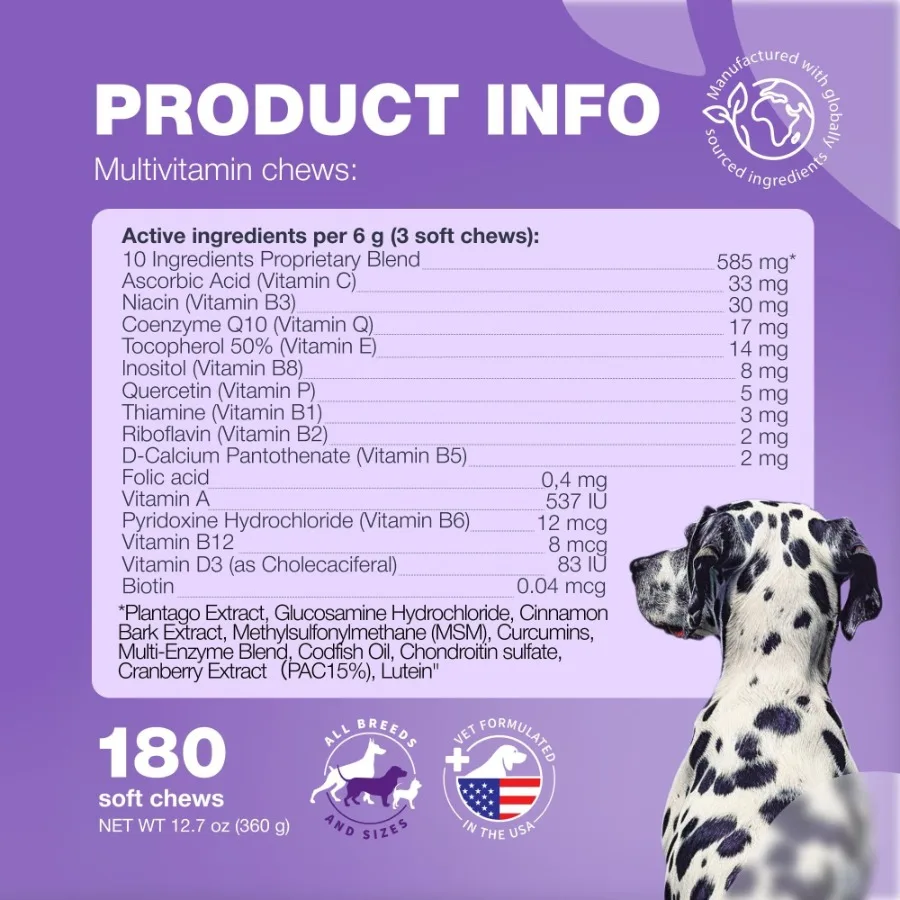 Dog Vitamins 15 in 1 Dog Multivitamin Chews with MSM for Hip Joint Health Dog Supplement for Itchy Skin Relief Multivitamin for
Dog Vitamins 15 in 1 Dog Multivitamin Chews with MSM for Hip Joint Health Dog Supplement for Itchy Skin Relief Multivitamin for