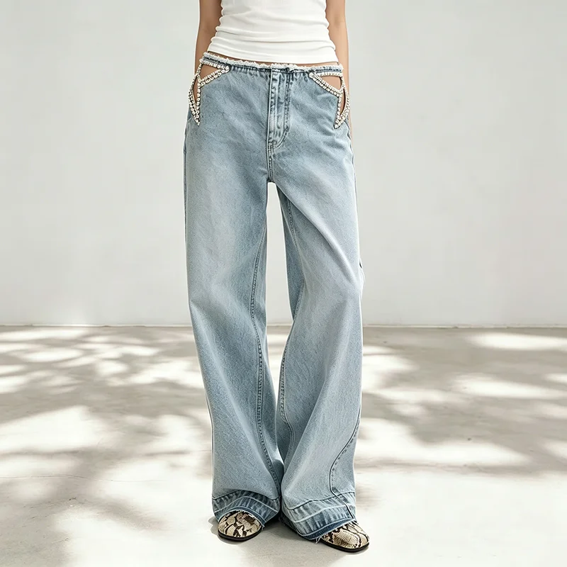Chic Rhinestone Fringed Hollow Jeans Women Low Waist Wide Legs All-matching Denim Pants Female 2026 Spring Summer Lady Bottoms
Chic Rhinestone Fringed Hollow Jeans Women Low Waist Wide Legs All-matching Denim Pants Female 2026 Spring Summer Lady Bottoms