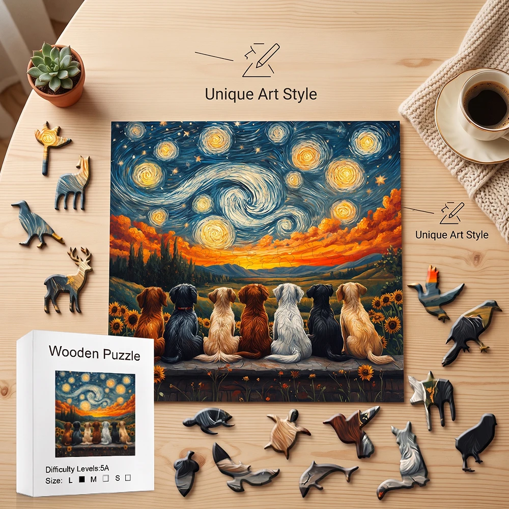 Starry Sky Dogs Wooden Jigsaw Puzzle, Van Gogh‑Style Irregular Unique Animal‑Shaped Pieces, Adult DIY Stress‑Relief Wood Puzzle Game, Classic Art Puzzle, Home Wall Art Decor, Ideal Birthday Holiday Gift for Puzzle Lovers
Starry Sky Dogs Wooden Jigsaw Puzzle, Van Gogh‑Style Irregular Unique Animal‑Shaped Pieces, Adult DIY Stress‑Relief Wood Puzzle Game, Classic Art Puzzle, Home Wall Art Decor, Ideal Birthday Holiday Gift for Puzzle Lovers