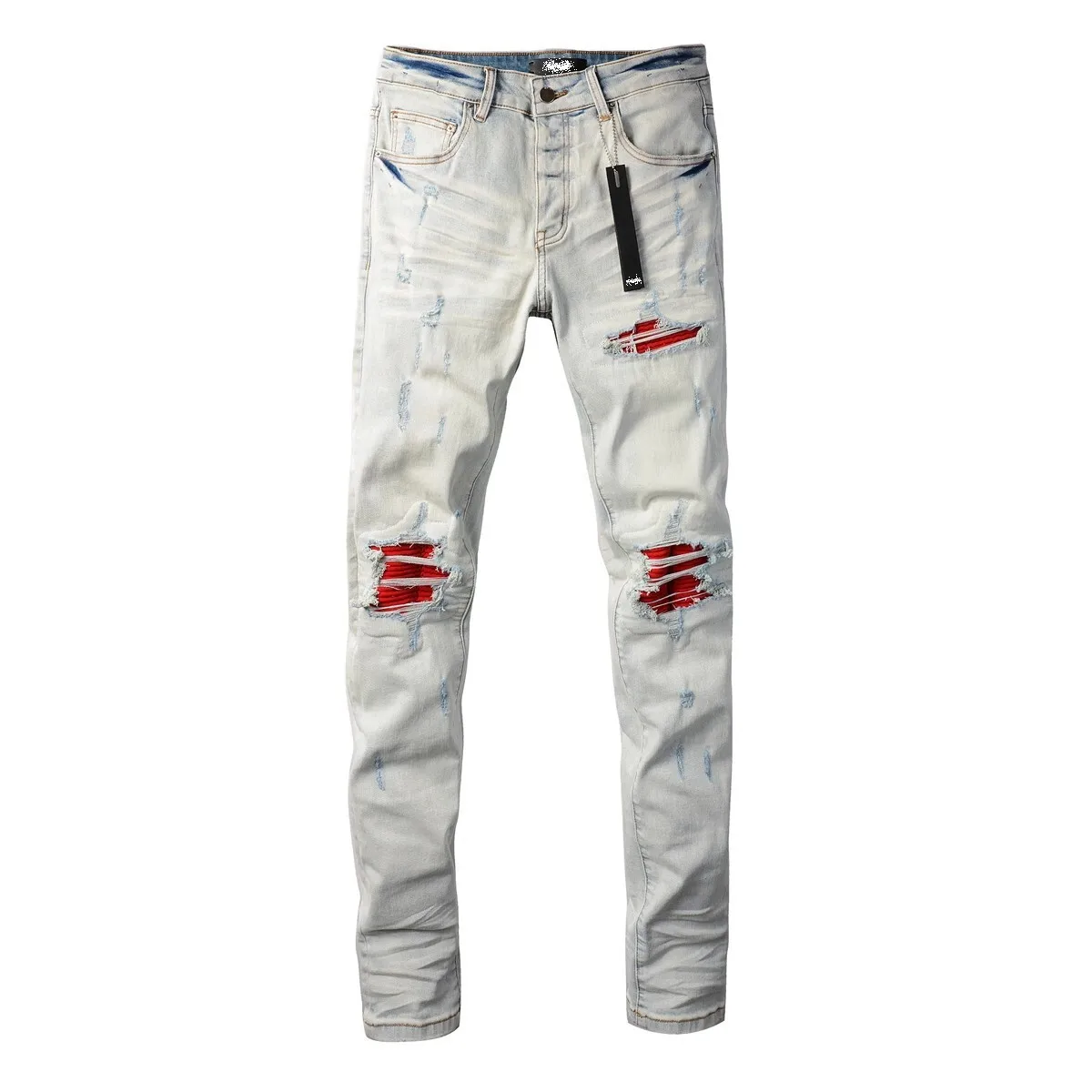 Men's Distressed Red Patch Stretch Motorcycle Jeans Vintage Buttons Slim Fit Light Color Straight Washed Denim Pants
Men's Distressed Red Patch Stretch Motorcycle Jeans Vintage Buttons Slim Fit Light Color Straight Washed Denim Pants