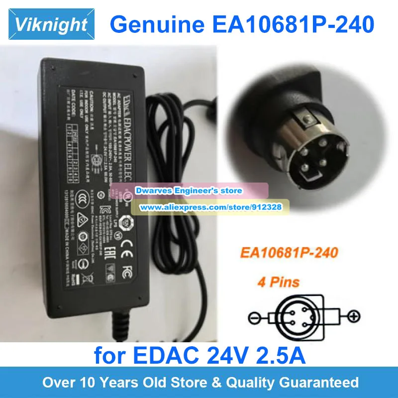Genuine 24V 2.5A 60W EDAC AC Adapter EA10681P-240 For POS System Power Supply 4 Pins
Genuine 24V 2.5A 60W EDAC AC Adapter EA10681P-240 For POS System Power Supply 4 Pins