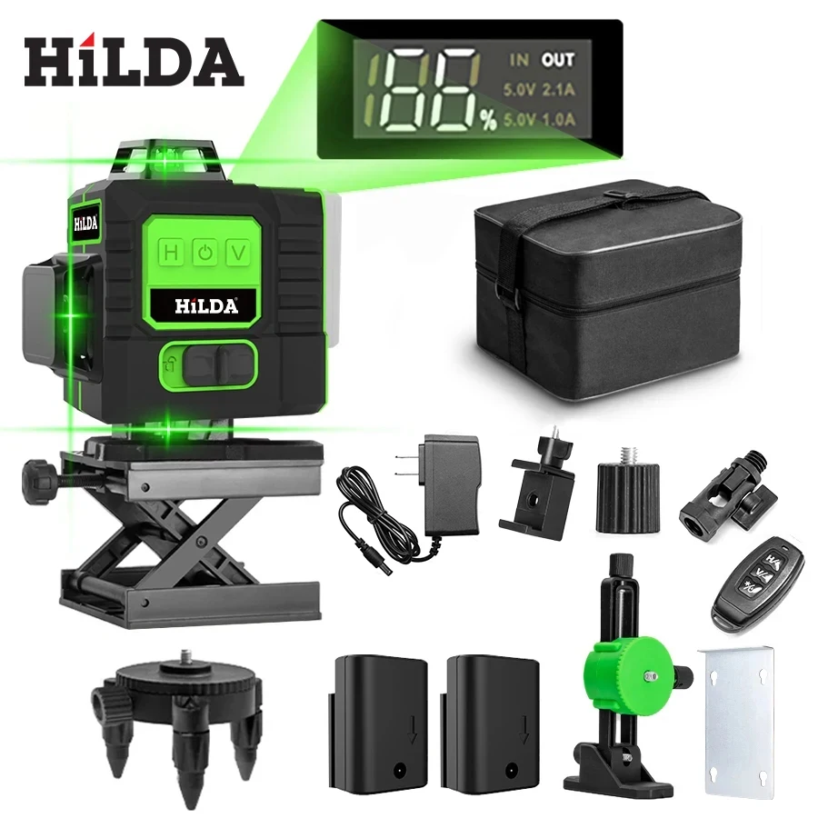 HILDA 4D 16-линейный лазерный уровень, вертикальная горизонтальная линия, самовыравнивающаяся на 360 градусов с зеленой перекрестной линией, пульт дистанционного управления «сделай сам», две батареи
HILDA 4D 16-линейный лазерный уровень, вертикальная горизонтальная линия, самовыравнивающаяся на 360 градусов с зеленой перекрестной линией, пульт дистанционного управления «сделай сам», две батареи 