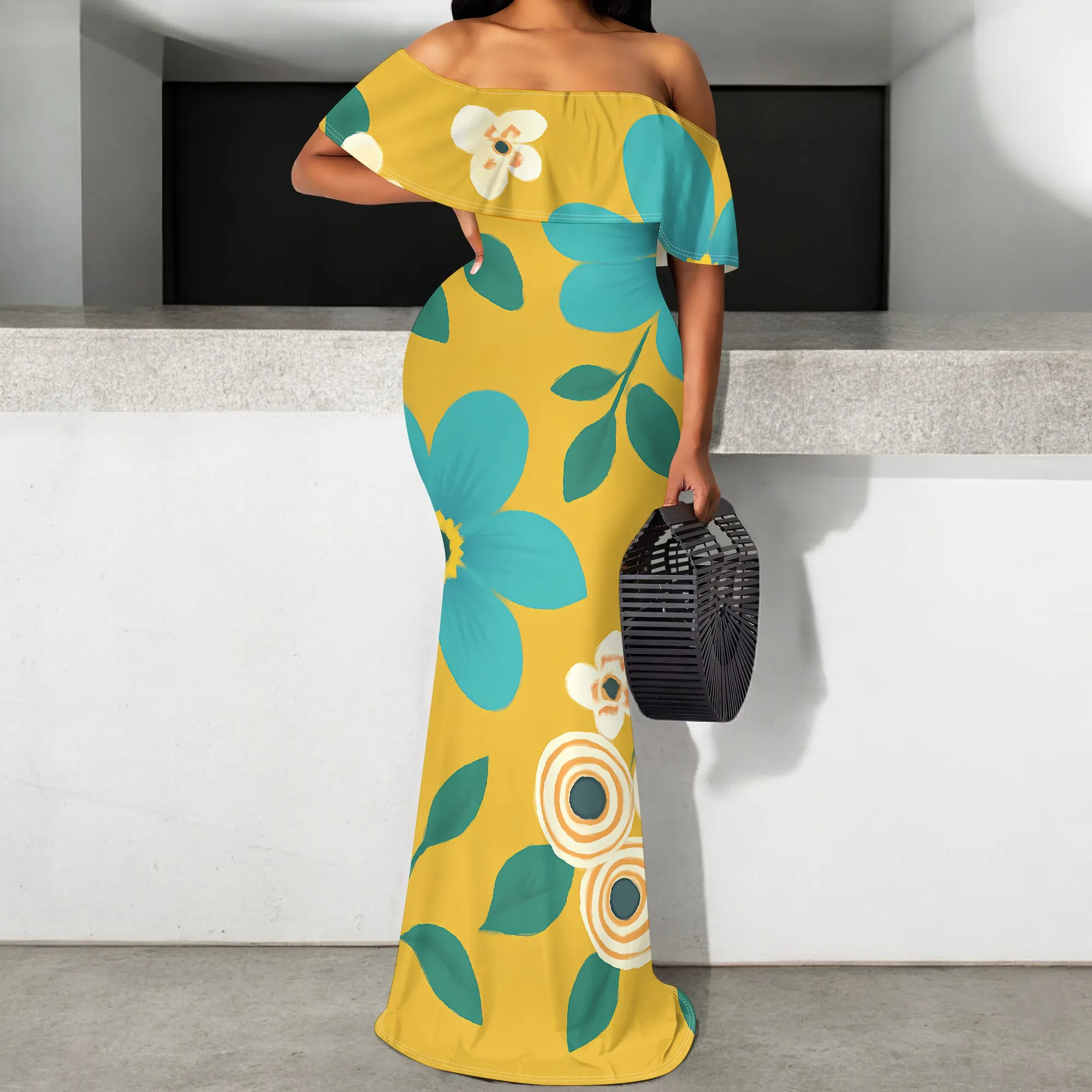Women's Off-Shoulder Maxi Dress 2025 Floral Print S-3XL Bright Yellow & Turquoise Summer Dress
Women's Off-Shoulder Maxi Dress 2025 Floral Print S-3XL Bright Yellow & Turquoise Summer Dress