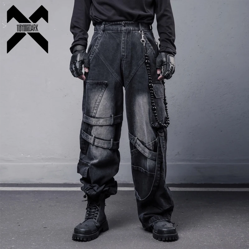 Vintage Ribbon Street Dance Jeans Hip Hop Cargo Pants with Multi-Pockets Men's Wide Leg Distressed Denim Trousers
Vintage Ribbon Street Dance Jeans Hip Hop Cargo Pants with Multi-Pockets Men's Wide Leg Distressed Denim Trousers