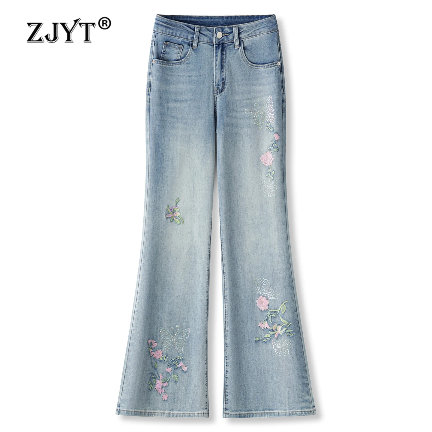 ZJYT Floral Embroidery Flared Jeans Women High Street Fashion Spring Summer Blue Casual Denim Pants Trousers Female Bottoms
ZJYT Floral Embroidery Flared Jeans Women High Street Fashion Spring Summer Blue Casual Denim Pants Trousers Female Bottoms
