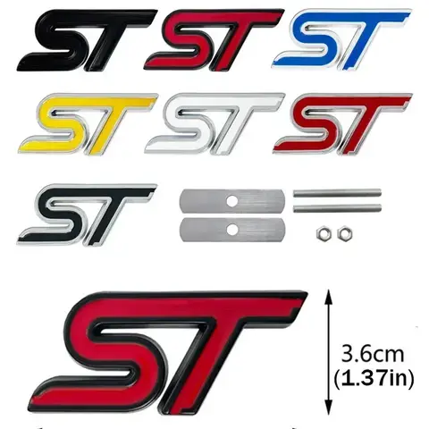 3D Metal Letters ST Logo Grill Embelm Badge Rear Trunk Stickers For Ford Fiesta Focus ST MK2 MK3 MK4 Kuga Puma Mondeo