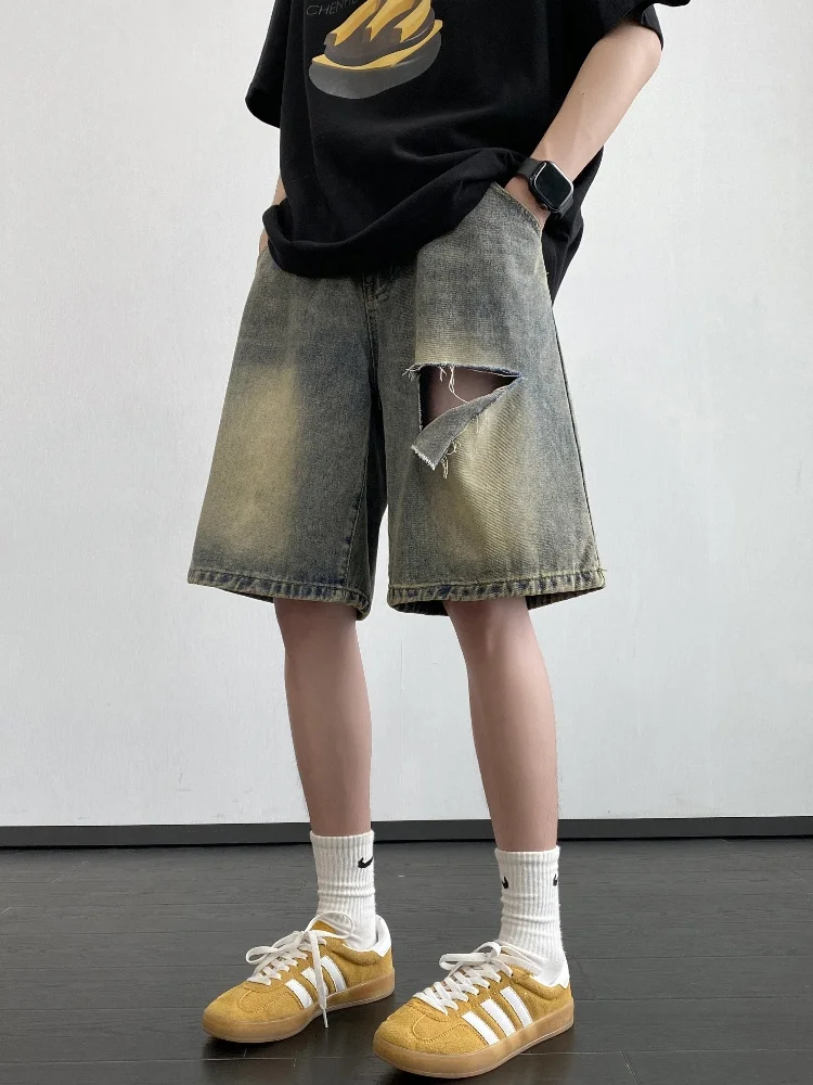 Ripped Denim orts Men's Summer Trendy Street Sle High Waist Casual Mid-Length Straight Leg Wear Resistant Thin Denim Fabric
Ripped Denim orts Men's Summer Trendy Street Sle High Waist Casual Mid-Length Straight Leg Wear Resistant Thin Denim Fabric