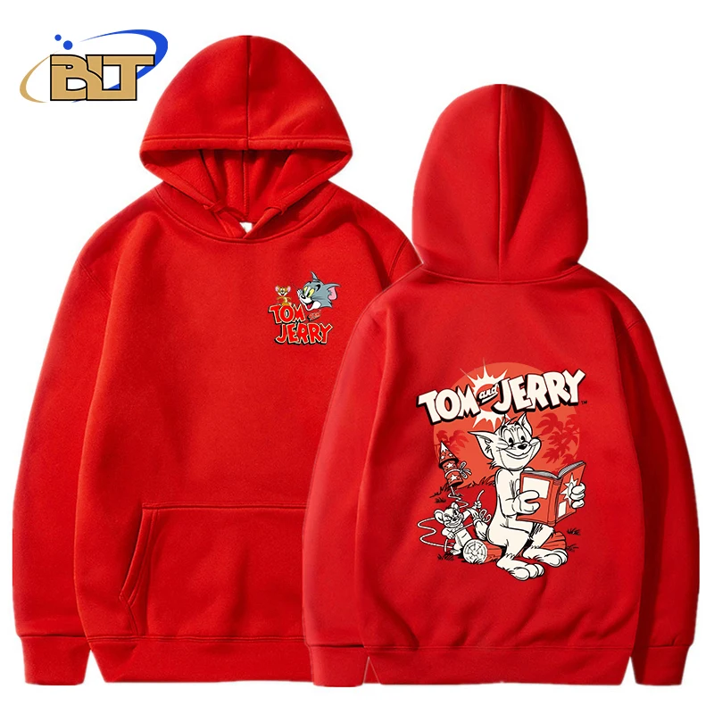Tom and Jerry Printed Men's Autumn and Winter Hooded Plush Sweater Red Loose Top
Tom and Jerry Printed Men's Autumn and Winter Hooded Plush Sweater Red Loose Top