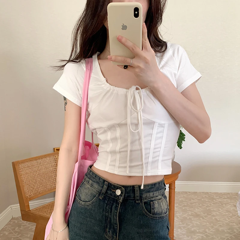 New Summer Chic Women T Shirt Y2k Sexy Sweet Spicy Solid Strap Short Tees Blouses Femme Short Sleeve White U-Neck Tops Mujer
New Summer Chic Women T Shirt Y2k Sexy Sweet Spicy Solid Strap Short Tees Blouses Femme Short Sleeve White U-Neck Tops Mujer
