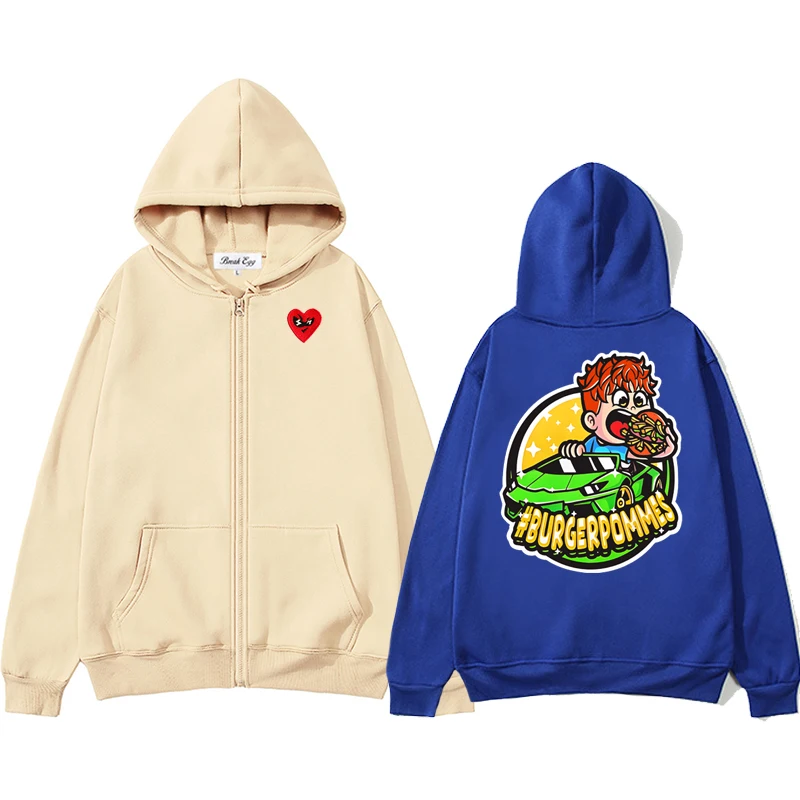 Burgerpommes Icrimax Printing Graphic Men Women Zipper Hoodie Polyester Red Glasses Heart Embroidery Pocket Loose Thin Sweater
Burgerpommes Icrimax Printing Graphic Men Women Zipper Hoodie Polyester Red Glasses Heart Embroidery Pocket Loose Thin Sweater