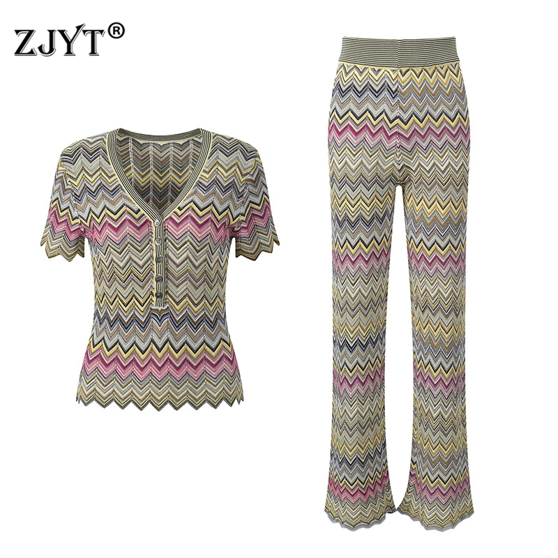 ZJYT Summer 2026 Women Short Sleeve Knitted Tops Sweaters Striped Fashion Vintage Casual Beach Holiday Long Pants Knitwears
ZJYT Summer 2026 Women Short Sleeve Knitted Tops Sweaters Striped Fashion Vintage Casual Beach Holiday Long Pants Knitwears