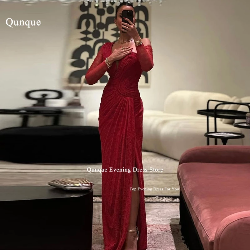 Qunque Elegant Red Lace Pleated Prom Dresses One Shoulder Leg Slit Mermaid Party Dress Vestidos De Boda Para Fiestas Customized
Qunque Elegant Red Lace Pleated Prom Dresses One Shoulder Leg Slit Mermaid Party Dress Vestidos De Boda Para Fiestas Customized