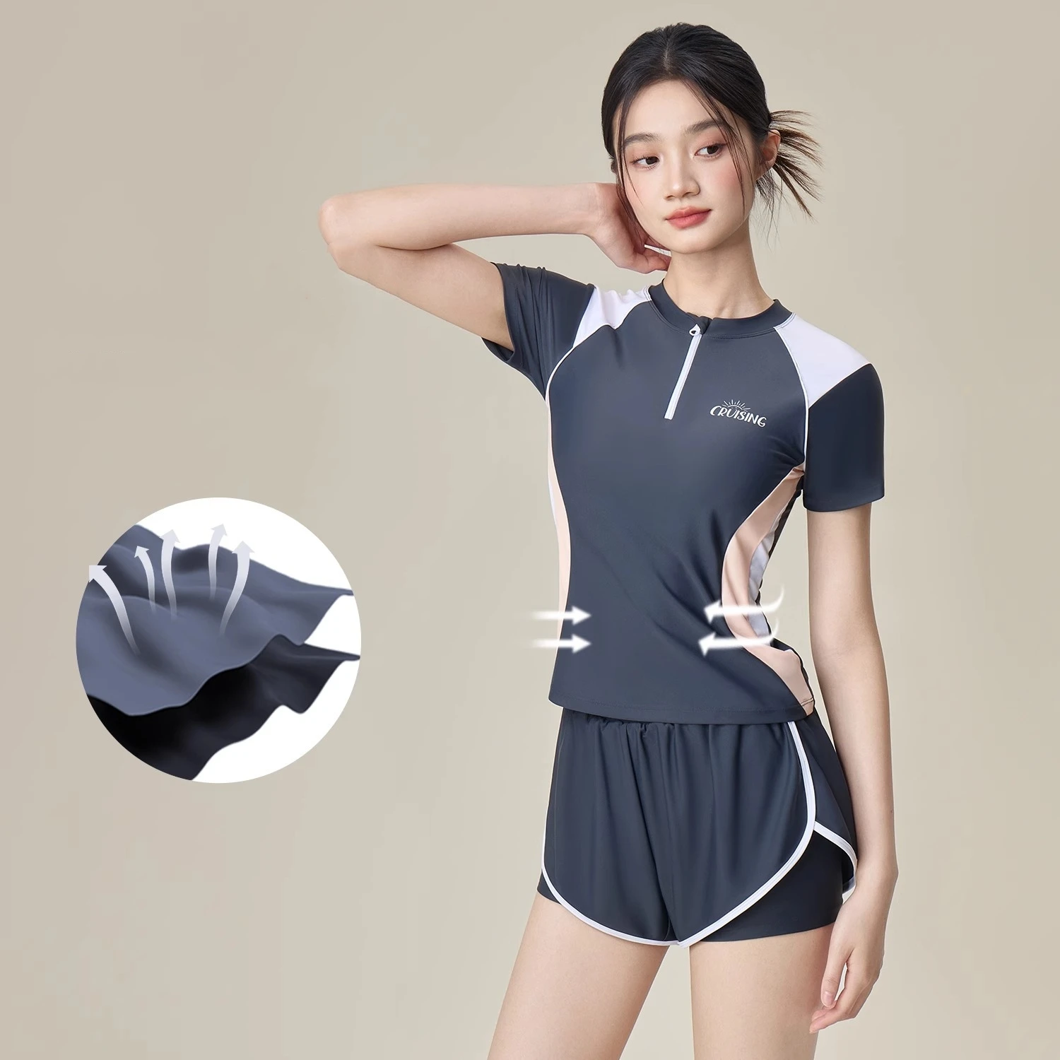 Women Two Pieces Short Sleeve Quick-Dry Athletic Surfing Beach SwimWear Female Front Zipper WaterProof Sports Bathing SwimSuit
Women Two Pieces Short Sleeve Quick-Dry Athletic Surfing Beach SwimWear Female Front Zipper WaterProof Sports Bathing SwimSuit