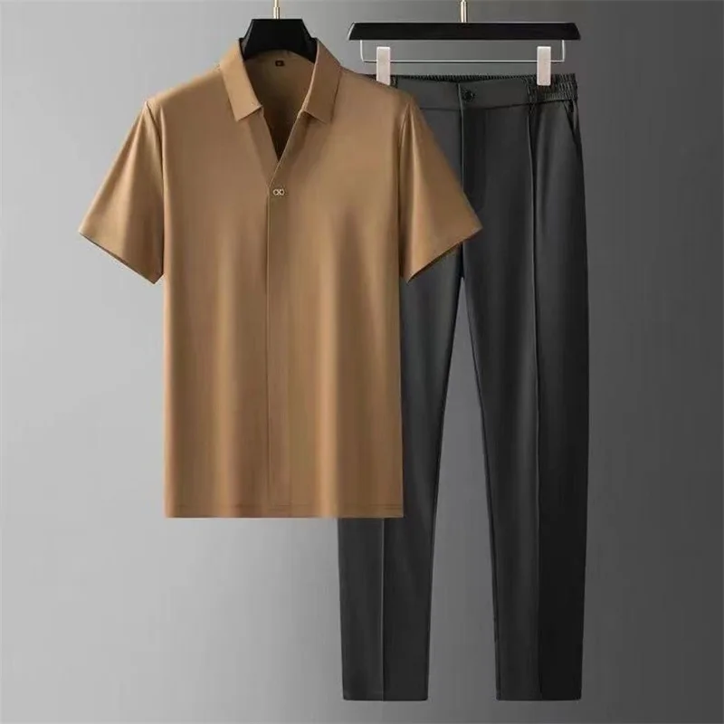 Men Pant Sets Two Pieces Polo Shirts Short Sleeve Pullover Straight Ankle Length Pants Solid Loose Casual Summer Pockets
Men Pant Sets Two Pieces Polo Shirts Short Sleeve Pullover Straight Ankle Length Pants Solid Loose Casual Summer Pockets